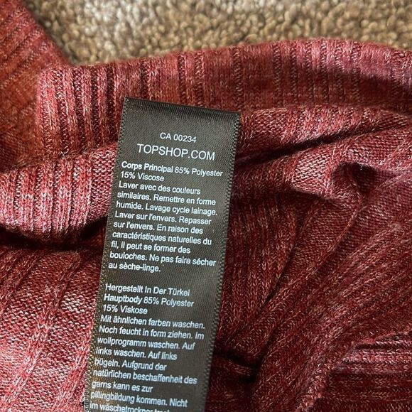 Topshop Burgundy Long Sleeve Short Sweater Dress Size 8 Knit Belted Round Neck - Picture 7 of 10